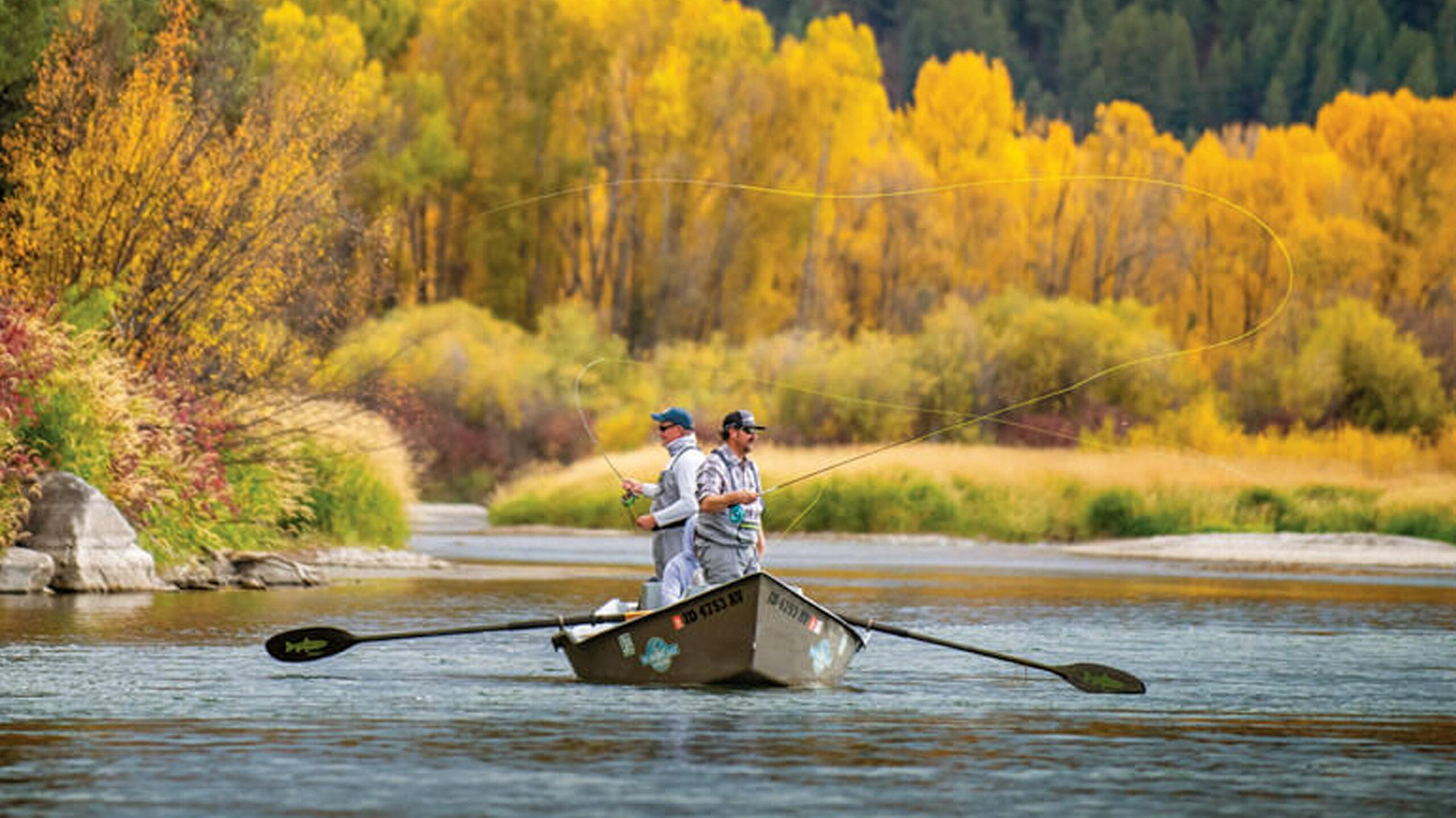 South Fork Fly Fishing Guide with Angler on Boat During Cast and Blast Trip