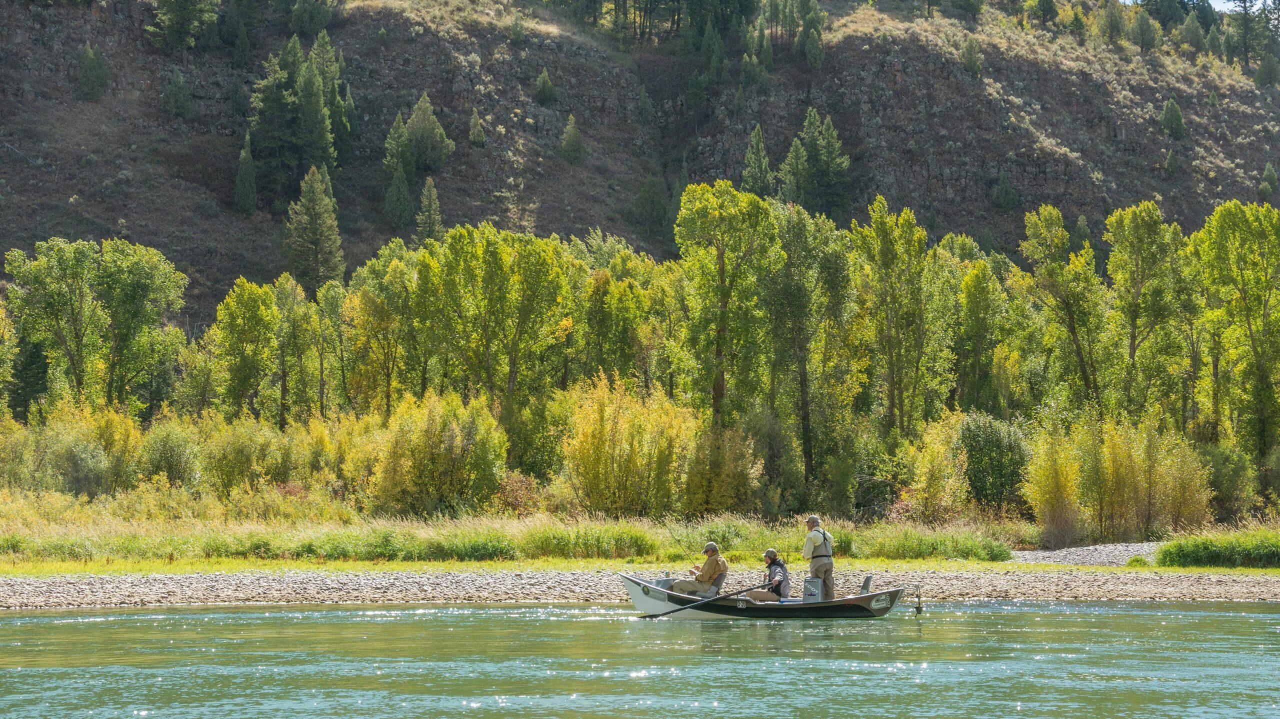 Fly Fishing Guide in Boat with Two Anglers on the South Fork of the Snake River, Idaho