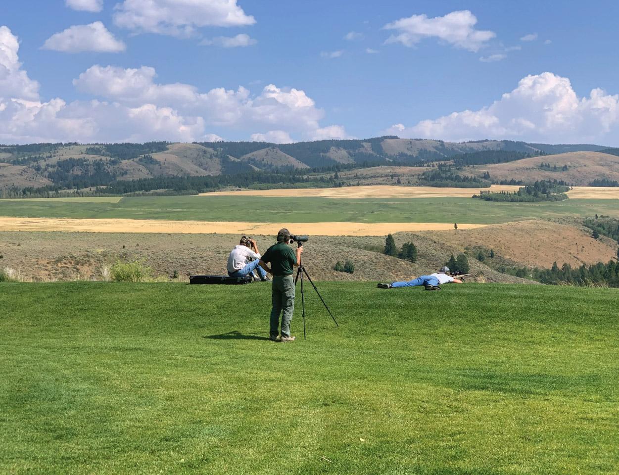 Man Shooting at Long-Range Rifle Range at Lazy Triple Creek Ranch in Idaho