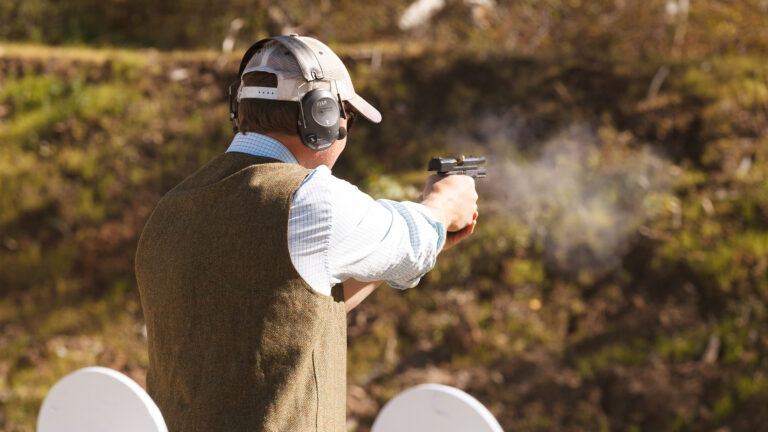 Man Fires on Pistol Range at Lazy Triple Creek Ranch Luxury Shooting Lodge