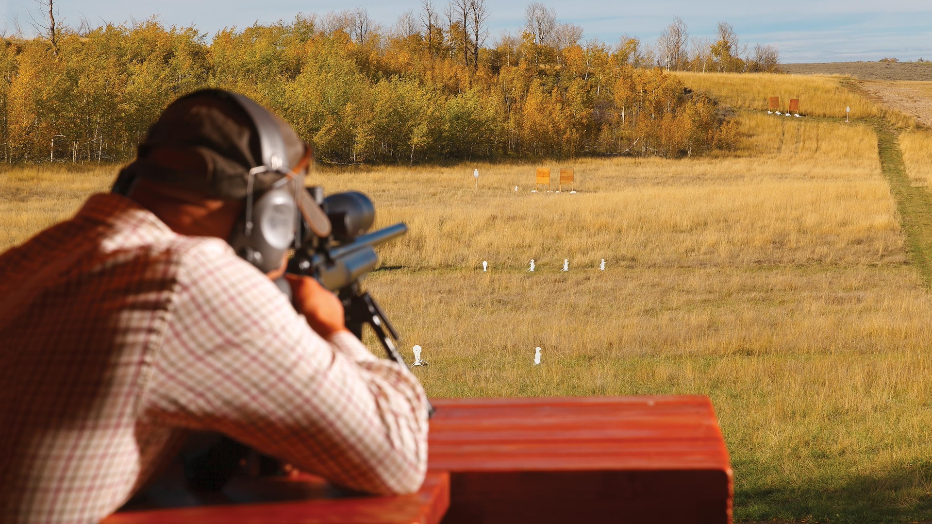 Man Shooting on Long-Range Rifle Range on Cast and Blast Trip at Lazy Triple Creek Ranch in Idaho